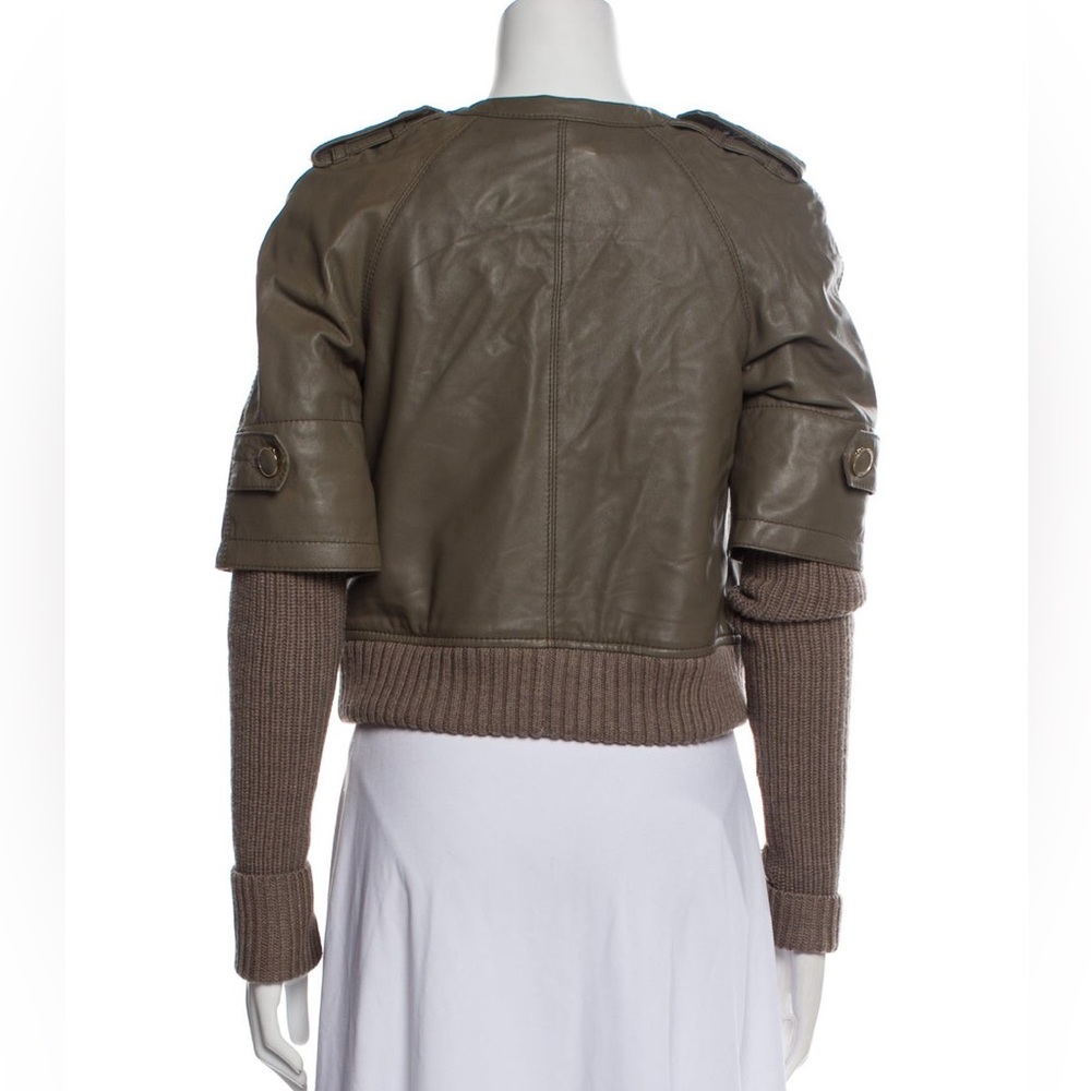 TORY BURCH Green Lambskin & Sweater-Sleeved Biker Jacket Sz XS - Picture 5 of 12